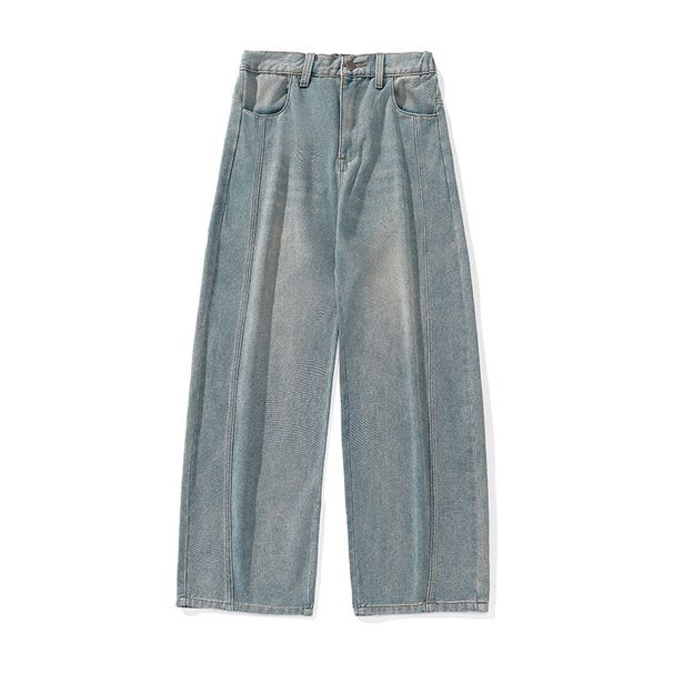 Men's Clothing Retro Washed Silhouette Jeans For Men Trendy Brand Loose Long Pants Spring New Split Structure Scimitar Style_mkmklike.com