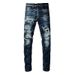 Men's Clothing High Street Rainbow Embroidered Letters Micro Flared Slim Jeans Men's Old Retro Hip Hop Patchwork Pants_mkmklike.com
