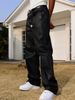 Men's Relaxed Fit Waxed Cargo Pants - Streetwear Straight Leg Trousers With Stylish Washed Finish, Comfortable & Versatile For Casual Outfits_mkmklike.com