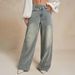 Women's Clothing Retro Distressed Denim Wide Leg Trousers Mid-Rise Light Blue Vintage Flare Jeans – Relaxed Wide-Leg Distressed Denim Pants For Women_mkmklike.com