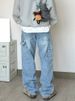 Men's Clothing Men's Hip Hop Retro Washed Distressed Straight Jeans Casual Wide Leg Pants Summer Logging For Formal & Casual_mkmklike.com