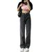Women's High-Waisted Straight-Leg Jeans - Stretch-Free Cotton Wide-Leg Trousers For Spring & Fall (Black Grey/Blue/White, S-2XL)_mkmklike.com