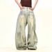 Distressed High Street Mud Wash Wide Leg Jeans For Men & Women - Vintage Blue Straight Denim Pants With Washed Effect_mkmklike.com