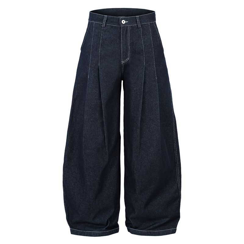 Men's Clothing Scimitar Pants Men's High Waist Loose Wide Leg Pants Spring And Autumn New Blue Pleated Ins Straight Jeans_mkmklike.com