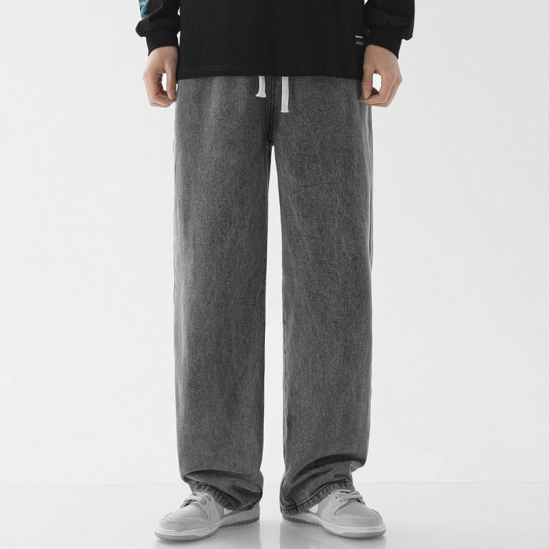 Men's Clothing Versatile Solid Color Loose Straight High Street Elastic Waist Casual Wide Leg Pants_mkmklike.com