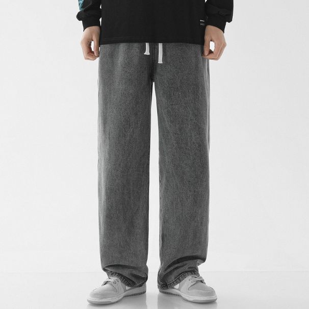 Men's Clothing Versatile Solid Color Loose Straight High Street Elastic Waist Casual Wide Leg Pants_mkmklike.com
