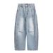 American Washed Curved Knife Jeans Spring And Autumn New Style Loose Wide Straight Leg Floor Length Pants_mkmklike.com