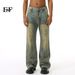 EF JEANS | 2024 New American Street Old Color Graffiti Paint Personality Design Straight Jeans Tide_mkmklike.com