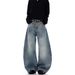 Vintage Washed Baggy Jeans With Cat Whisker & Airplane Button – Unisex Relaxed Fit Distressed Denim Pants_mkmklike.com