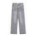 Men's Light Gray Washed Denim Jeans Relaxed Straight Leg Distressed Hem Midweight Cotton High Street Fashion Summer Pants_mkmklike.com