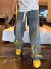 Men's Clothing Jeans Hand Painted Inkjet Printing Fashionable All Match Washed Distressed Straight Pants_mkmklike.com