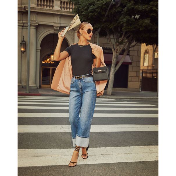 Stretch Straight Leg Jeans For Women - High Waist Vintage Roll-Up Denim Pants With Comfortable Fit Women's Clothing_mkmklike.com
