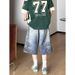 Unisex 3d Printed Embellished Flare Cropped Jeans | Loose Fit Straight Leg Knee-Length Shorts | Streetwear Denim Pants_mkmklike.com