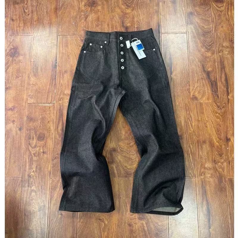 14oz Raw Selvedge Denim Jeans - 5-Button Fly Straight Cut With Unwashed Vintage Aesthetic Anti-Sag Waistband_mkmklike.com