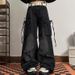 Women's Retro Star Jeans High Street Loose Straight Leg Multi Pocket Lace Up Spring Autumn Style Cargo Jeans_mkmklike.com