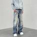 Women's Clothing 3D Printed Straight Loose Ink Splashed Print High Distressed Jeans_mkmklike.com