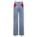 Women's Clothing New Retro Mid Waist Back Five Point Contrast Trousers Casual Denim Bootcut Pants_mkmklike.com