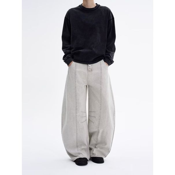 Men's High-Waisted Wide Leg Jeans American Style High Street Workwear Loose Fitting Straight Leg Curved Pants for Spring Autumn_mkmklike.com