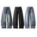 Men's Vintage Wide-Leg Jeans – Retro Blue & Black, Relaxed Fit, High Waist With Button Fly, Streetwear Essential_mkmklike.com