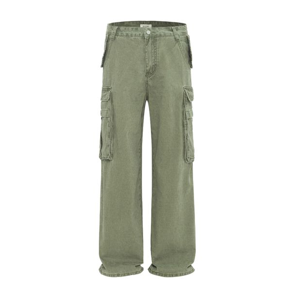 Men's Clothing Logging Pants Retro Multi Pocket Workwear Loose Straight Wide Leg Casual Trousers_mkmklike.com