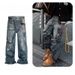 Unisex Loose Straight Leg Washed Denim Jeans 3D Scissor Digital Print American Street Retro Style_mkmklike.com