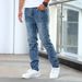 Slim Fit Stretch Denim Jeans For Men - Comfortable Blue Skinny Jeans With Enzyme Wash, Mid-Rise Waist, All-Season Casual Pants_mkmklike.com