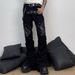 Street Punk Patchwork Flared Jeans – Unisex High-Waisted Cropped Trousers With Leather Accents, Y2K & Grunge Style (Black/Grey, S-3XL)_mkmklike.com