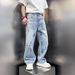 Men's Clothing Unisex Summer Graffiti Ripped Jeans Flared Loose Straight Leg Pants Trendy Brand Slim Long Trousers_mkmklike.com