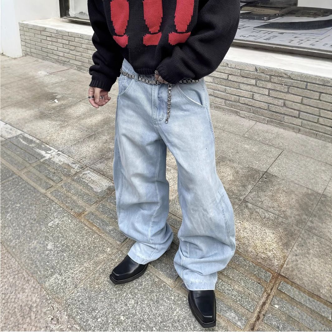Men's Clothing New Cross Border Men's Loose Wide Leg Jeans Casual European And American Slim Denim Trousers_mkmklike.com
