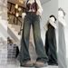 Retro Blue Wide-Leg Jeans Women, New Autumn Style, Suitable For Pear-Shaped Body, Plus Size, Loose Fit, Slimming, Draped_mkmklike.com