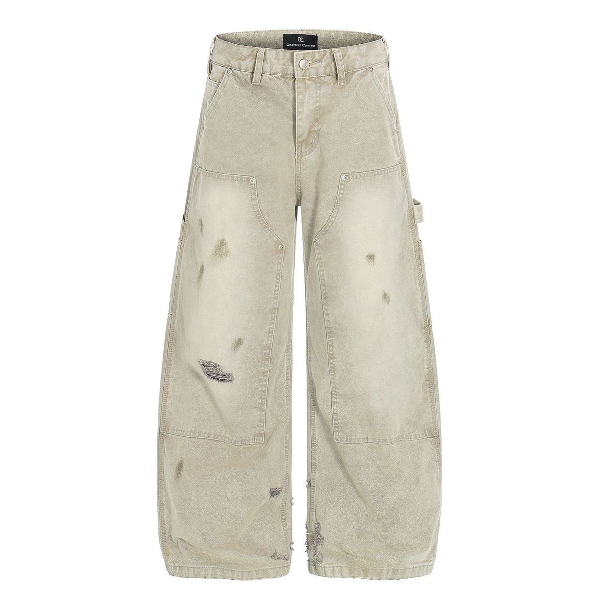 Unisex High-Street Vintage Distressed Denim Jeans Relaxed Fit Straight Leg Deconstructed Details_mkmklike.com