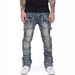 Men's Clothing Men's Denim Workwear Straight Pants Fashion Ins Hot Selling Elastic Patch Denim Layered Flared Men's Pants_mkmklike.com