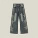 Men's Streetwear Star Patch Jeans – Relaxed Straight-Leg Baggy Pants With Vintage Wash_mkmklike.com