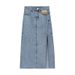 Women's Clothing High Waist Petite Side Slit Denim Skirt Women's Summer 2021 New Slim Mid Length Hip Wrapped A Line Skirt Trend_mkmklike.com