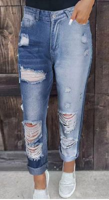 Women's Mixed-color Patchwork High-waisted Jeans_mkmklike.com