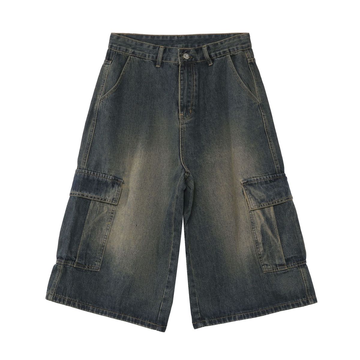 Men's Clothing Multi Pocket Skateboard Hip Hop Denim Shorts Men's Cropped Pants Loose Mid Length Pants Summer_mkmklike.com