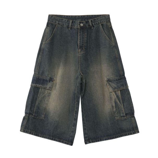 Men's Clothing Multi Pocket Skateboard Hip Hop Denim Shorts Men's Cropped Pants Loose Mid Length Pants Summer_mkmklike.com