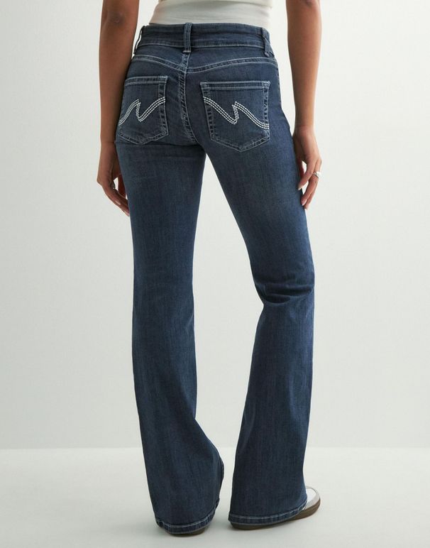 Low-Rise Flared Jeans – Y2K Double-Button Denim Pants With Stitching Detail (XS-XL, Classic Blue)_mkmklike.com