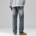 Men's Classic Retro Straight Leg Jeans - Vintage Washed Denim Pants For Casual Wear (Blue 606 & Fleece-Lined Blue 606)_mkmklike.com