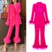 Women's clothing Internet celebrity style ostrich feather suit two-piece suit temperament dress women's pants suit_mkmklike.com