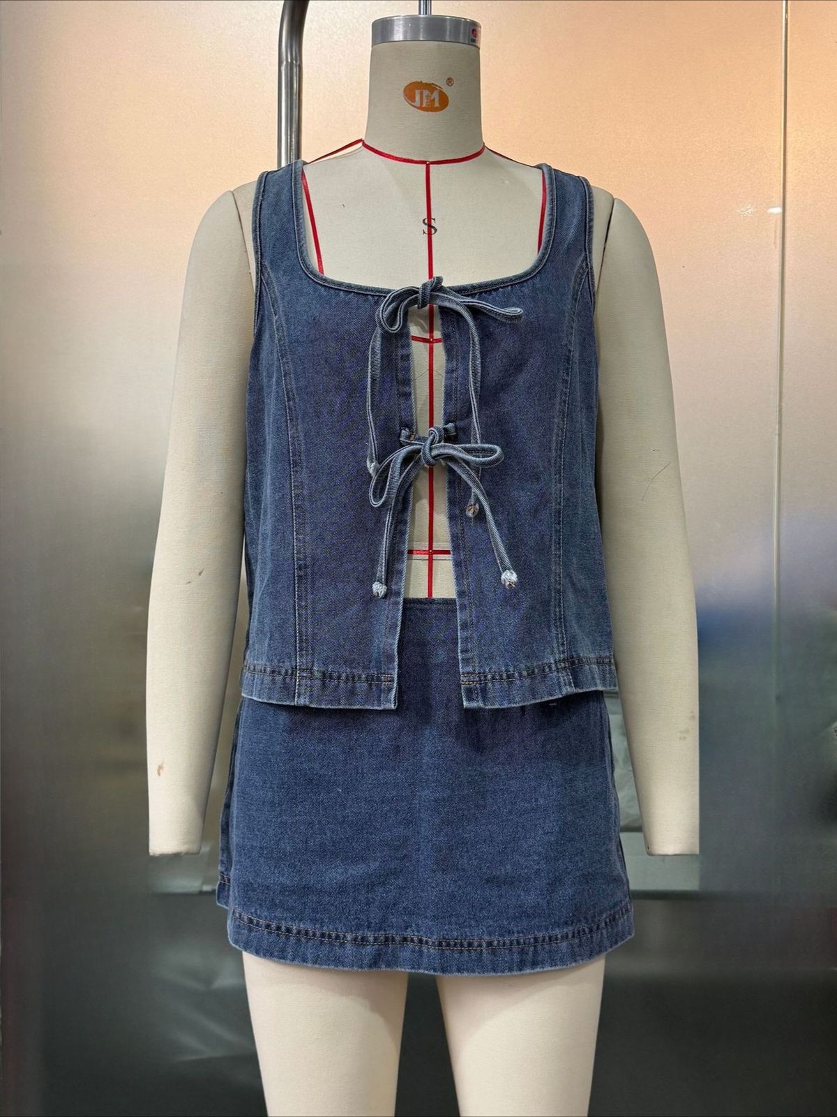 K Sexy Spicy Girl Women's Sleeveless Lace Up Denim Vest Shorts Denim Suit_mkmklike.com