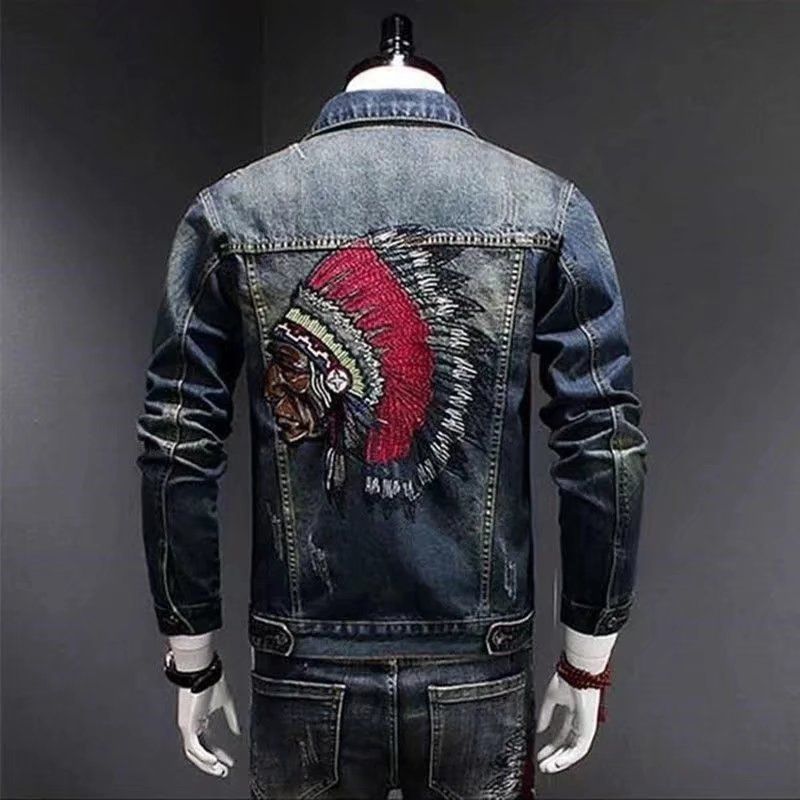 Men's Slim Fit Embroidered Denim Jacket – Stretchable Biker Style Coat (M-3XL)_mkmklike.com