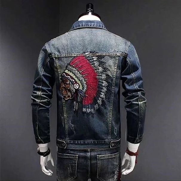 Men's Slim Fit Embroidered Denim Jacket – Stretchable Biker Style Coat (M-3XL)_mkmklike.com