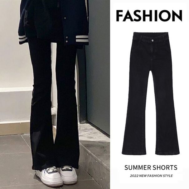 Black Straight-leg Jeans Petite Women, Plus Size, Loose Fit, Slimming, High-waisted, Wide-leg, Slightly Flared, Long_mkmklike.com