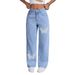 "Y2K Rhinestone Butterfly Embellished Jeans - Straight Leg Slim Fit Denim Pants For Women, Light Blue Distressed Vintage Style"_mkmklike.com