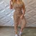 Women's fashion cargo jumpsuit belt sleeveless suspenders simple constraint foot pants_mkmklike.com
