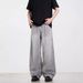 Unisex Vintage High-Waisted Straight-Leg Jeans – Smoky Gray Washed Denim Pants With Relaxed Fit & Floor-Skimming Hem_mkmklike.com