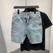 Men's Fashionable Embroidered Logo Casual Washed Blue Denim Shorts Youth Summer Trend Simple And Trendy Streetwear_mkmklike.com