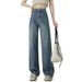 plus Size High-Waisted Floor-Length Jeans Retro Vibe Casual Slimming Straight Leg Loose Fit Long Pants for Women_mkmklike.com