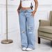 Women's Clothing Women's High Waist Wide Leg Jeans Loose Fit Ripped Long Pants Summer Style For Formal & Casual For Women_mkmklike.com